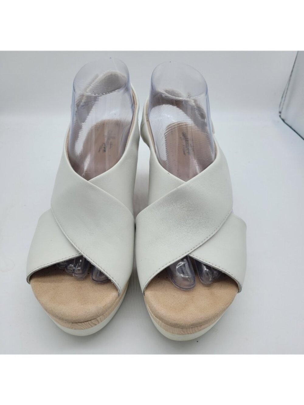 Collection By Clarks Cammy Pearl Sling Back Leather Beige Wedge Heels Sandals 9 - Picture 6 of 10